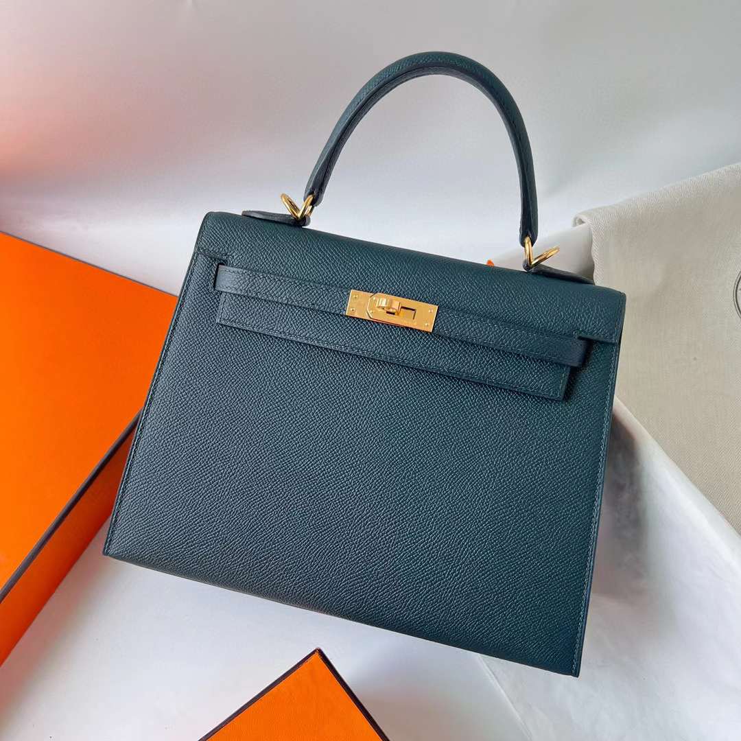 Hermès（爱马仕） Kelly 凯莉包 Epsom 6O 松柏绿 金扣 25cm 全手工蜡线缝 Ghw