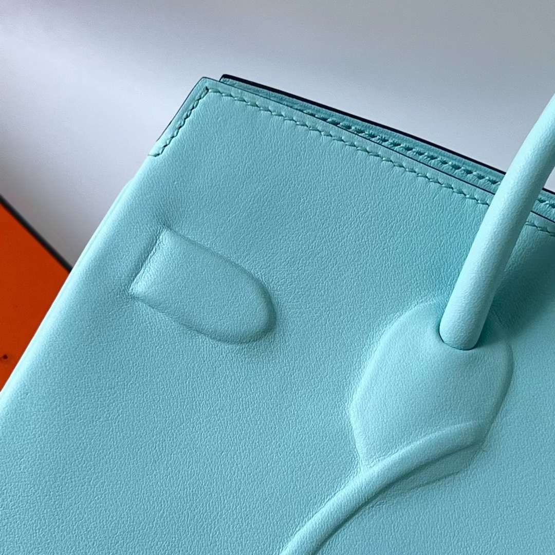 Hermès（爱马仕）Birkin Shadow Swift皮 幻影包 Baby蓝 银扣 25cm 全手工蜡线缝 Phw