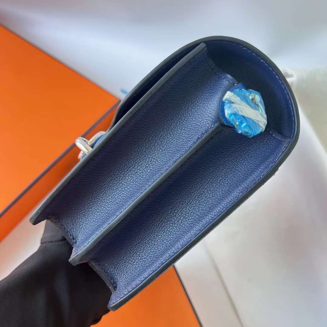 Hermès（爱马仕）Roulis 猪鼻子 Evercolor Ck71 法国蓝 拼 Ck73 宝石蓝 银扣 18cm 全手工蜡线缝 Phw