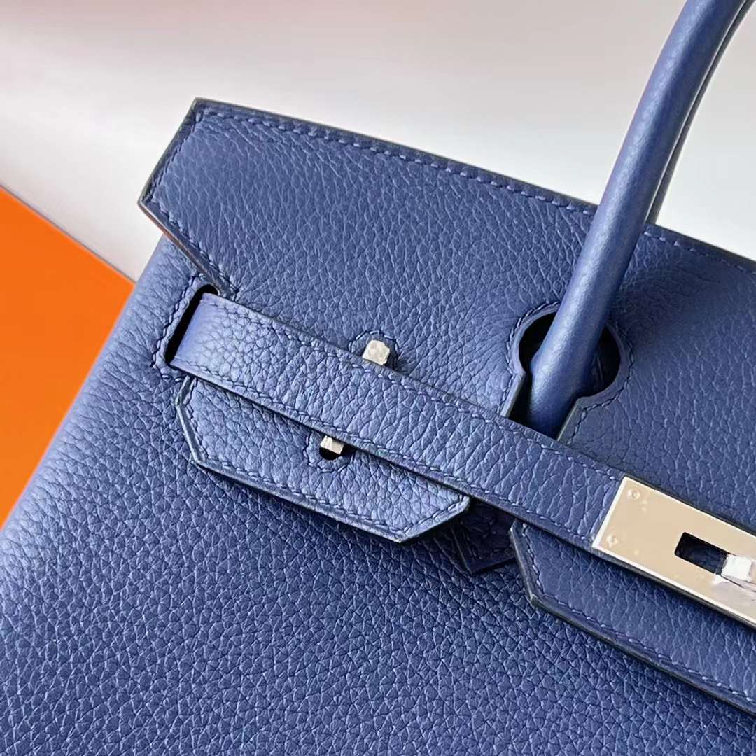Hermès（爱马仕）Birkin 铂金包 Togo Ck73 宝石蓝 银扣 30cm 全手工蜡线缝 Phw