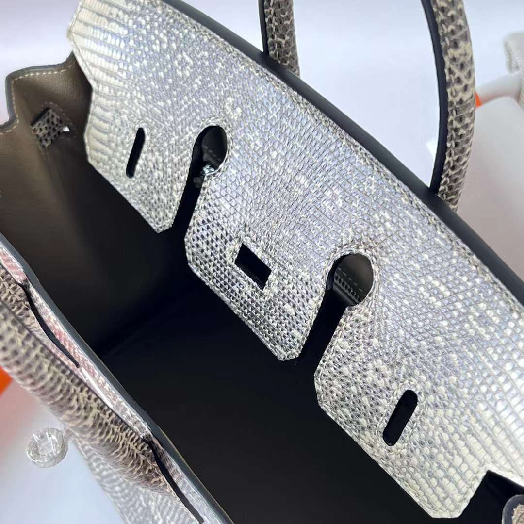 Hermès（爱马仕）Birkin 铂金包 Lizard 进口蜥蜴皮 自然色 银扣 25cm 全手工蜡线缝 Phw