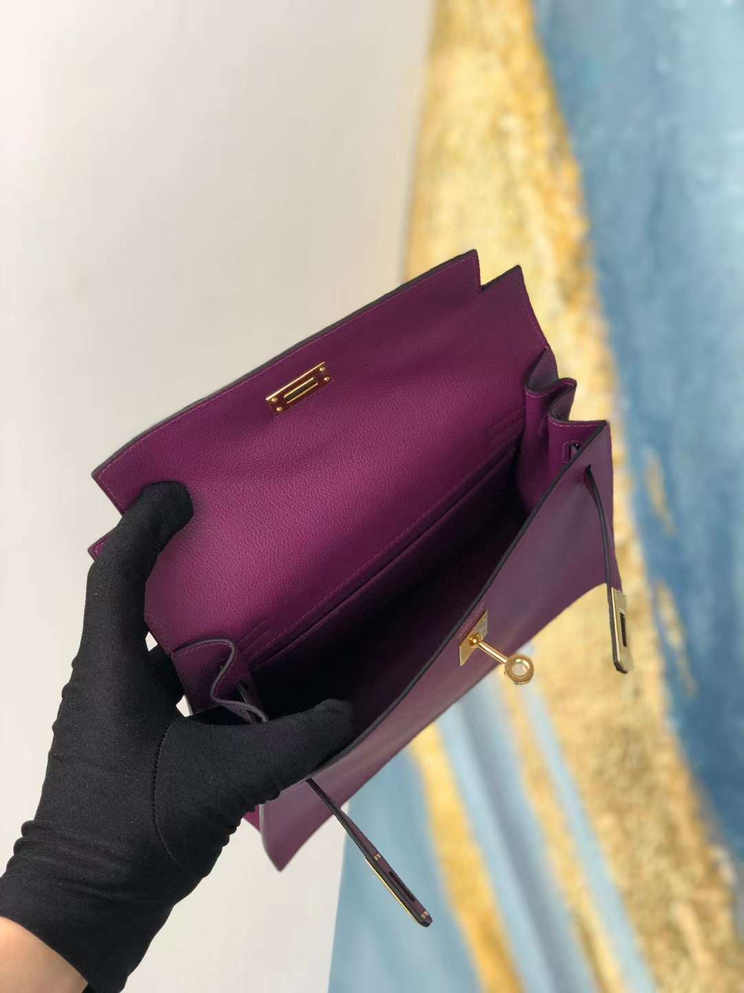 Hermès（爱马仕） Kelly danse 跳舞包 Evercolor P9 海葵紫 金扣 22cm 全手工蜡线缝 Ghw