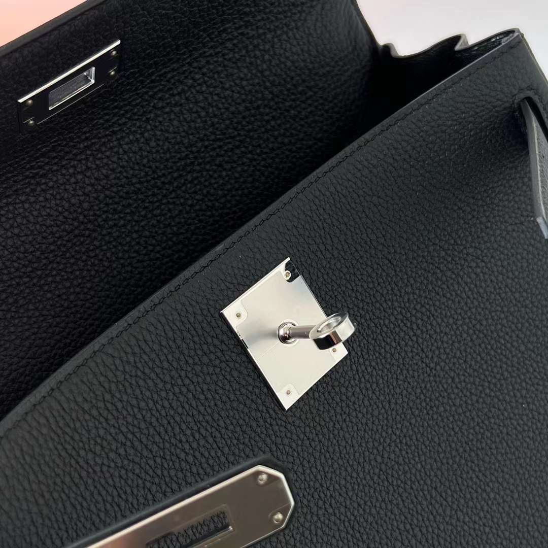 Hermès（爱马仕） Kelly 凯莉包 Togo皮 Ck89 黑色 银扣 28cm 全手工蜡线缝 Phw