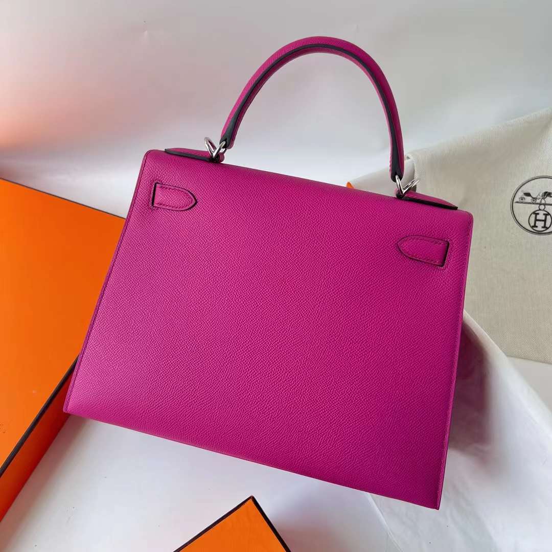 Hermès（爱马仕）Kelly 凯莉包 Epsom L3 玫瑰紫 银扣 28cm 全手工蜡线缝 Phw