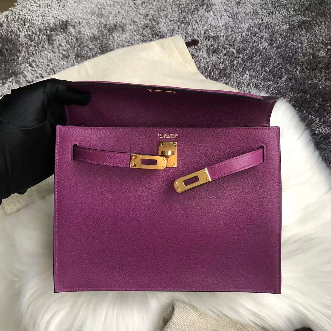 Hermès（爱马仕） Kelly danse 跳舞包 Evercolor P9 海葵紫 金扣 22cm 全手工蜡线缝 Ghw