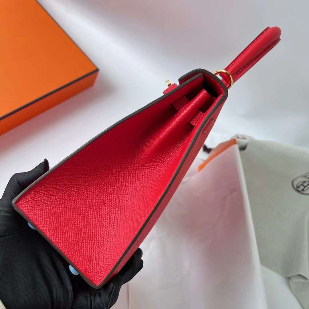 Hermès（爱马仕）Kelly 凯莉包 Epsom皮 S3 心红色 金扣 25cm 全手工蜡线缝 Ghw