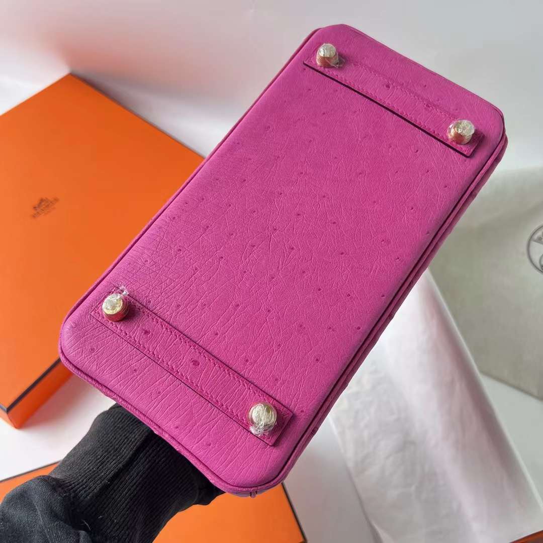 Hermès（爱马仕）Birkin 铂金包 Ostrich 南非鸵鸟皮 9i 玉兰粉 金扣 25cm 全手工蜡线缝 Ghw