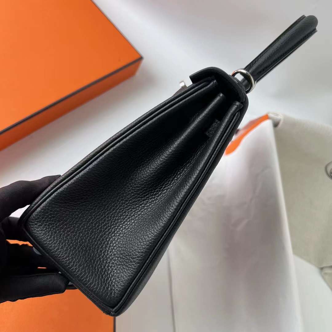 Hermès（爱马仕）Kelly 凯莉包 Togo皮 Ck89 黑色 银扣 25cm 全手工蜡线缝 Phw