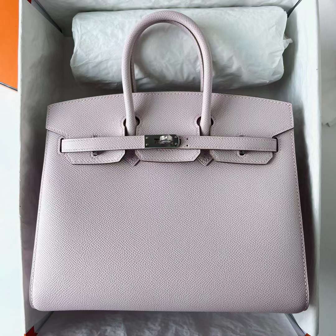 Hermès（爱马仕）Birkin 铂金包 Sellier Epsom 09 梦幻粉紫 银扣 25cm 全手工蜡线缝 Phw