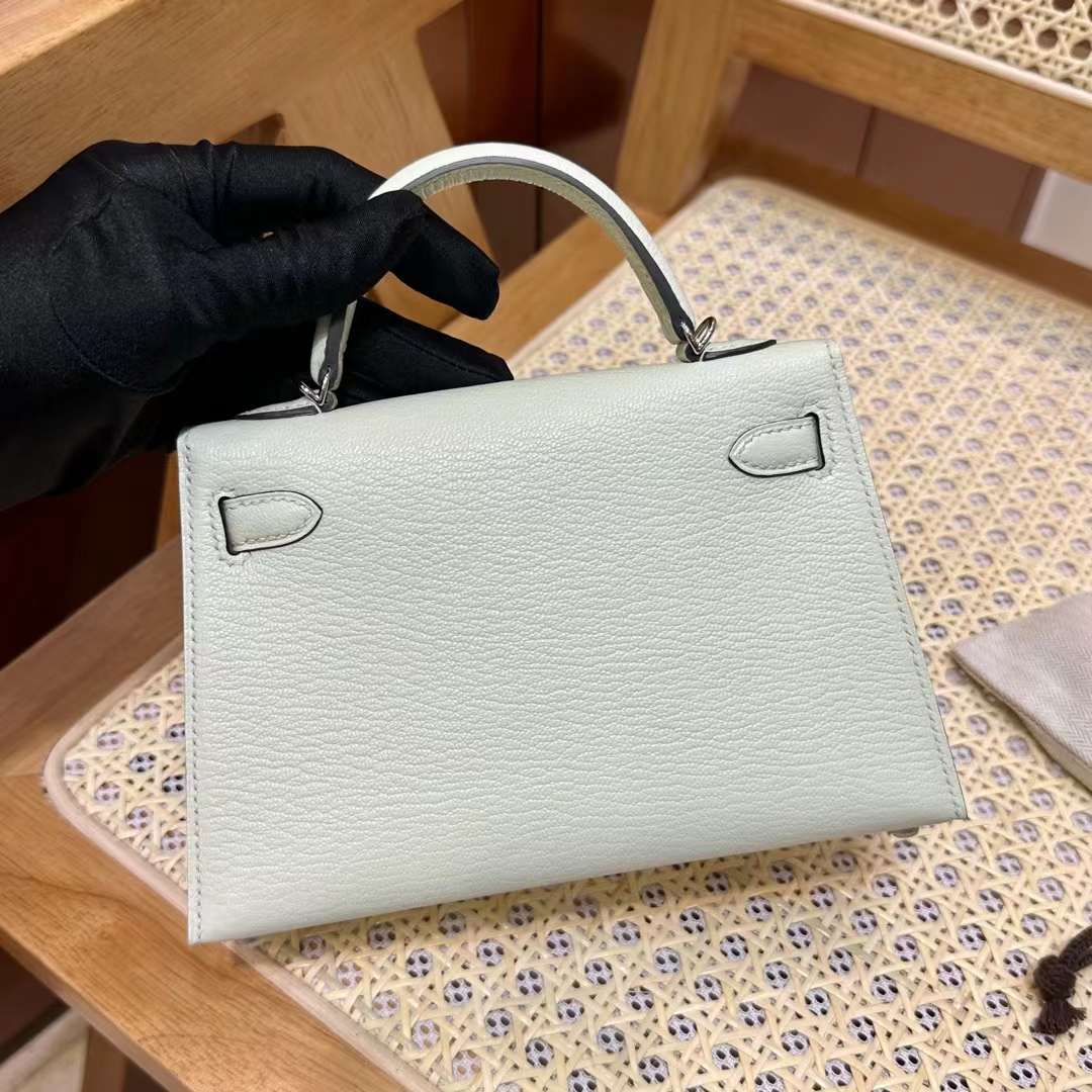 Hermès（爱马仕）mini Kelly 迷你凯莉 Chevre 进口山羊皮 0S 气泡绿 Phw 银扣 19cm 全手工蜡线缝