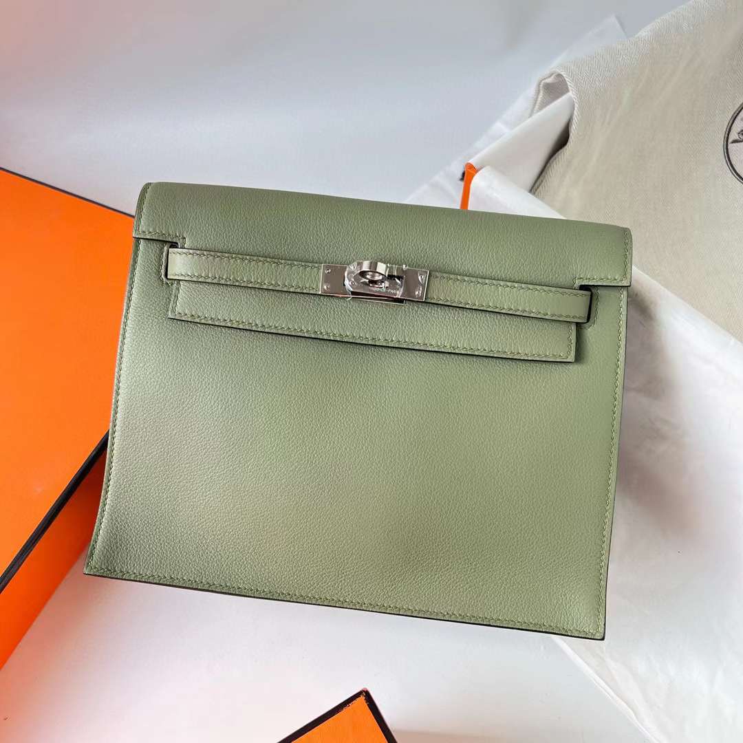 Hermès（爱马仕） Kelly danse 跳舞包 Evercolor Q1 鼠尾草绿 银扣 22cm 全手工蜡线缝 Phw