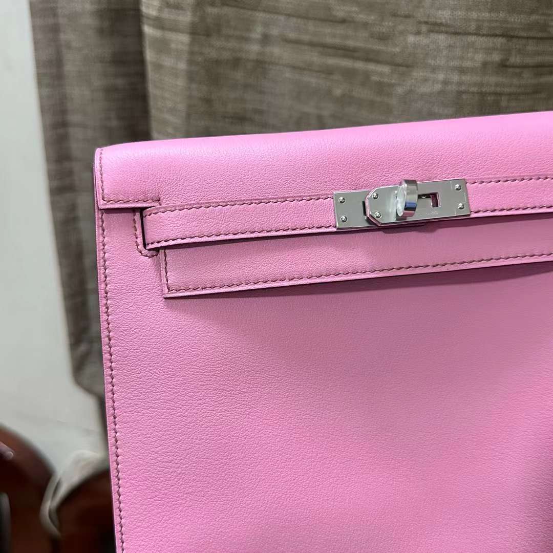 Hermès（爱马仕） Kelly danse 跳舞包 Swift 5P 樱花粉 银扣 22cm 全手工蜡线缝 Phw