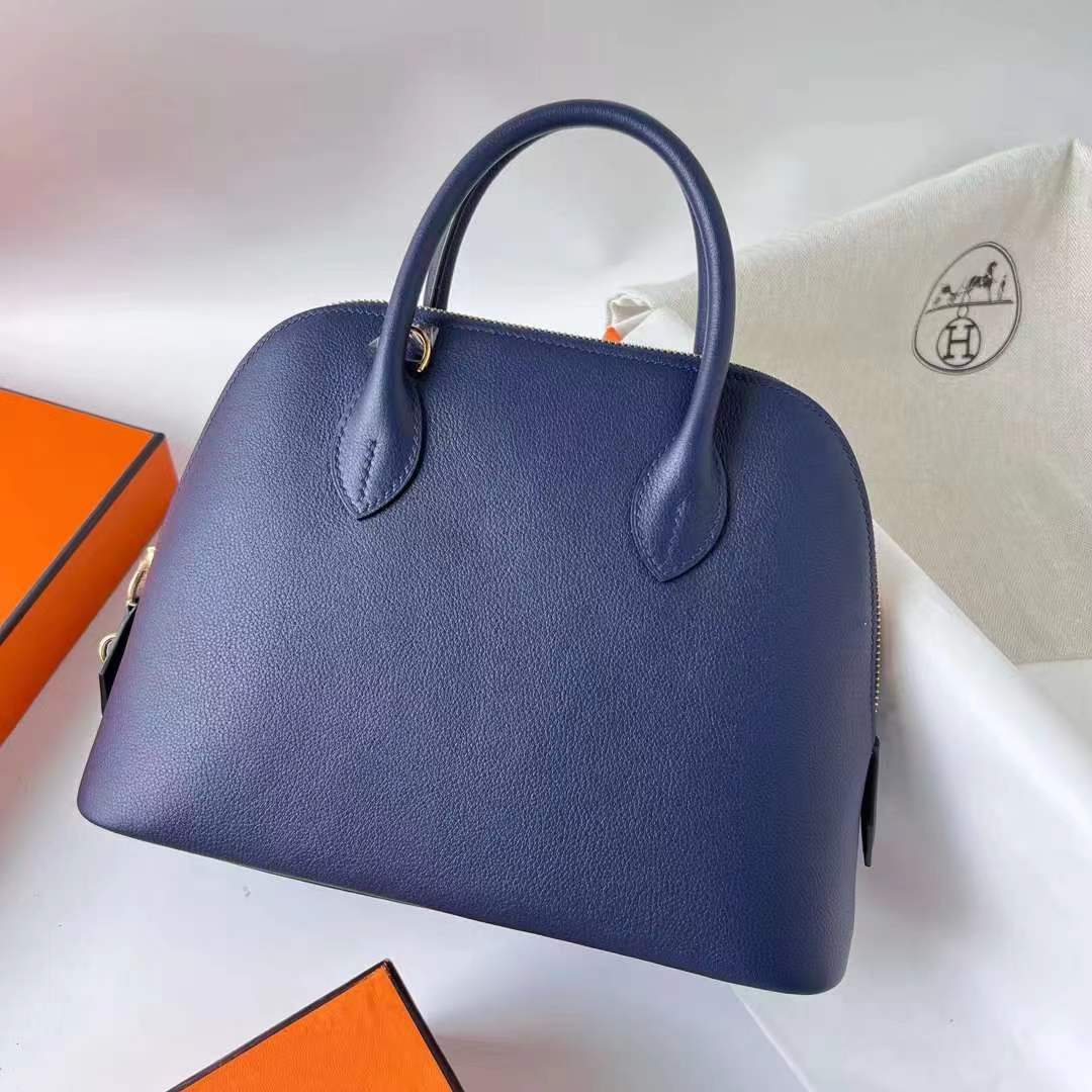 Hermès（爱马仕）Bolide 保龄球包 Evercolor Ck73 宝石蓝 金扣 25cm 全手工蜡线缝 ghw