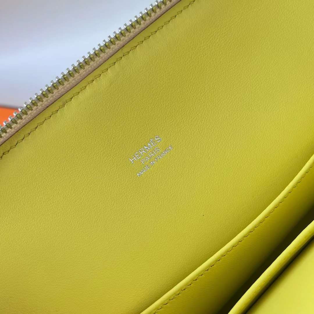 Hermès（爱马仕）Bolide 保龄球包 Epsom 9R 柠檬黄 拼 i2 奶油白 拼 X9 锦葵紫 银扣 25cm 全手工蜡线缝 Phw