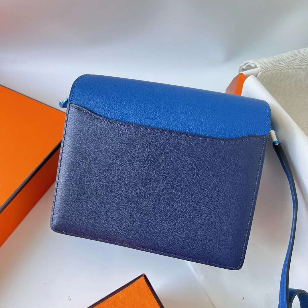 Hermès（爱马仕）Roulis 猪鼻子 Evercolor Ck71 法国蓝 拼 Ck73 宝石蓝 银扣 18cm 全手工蜡线缝 Phw