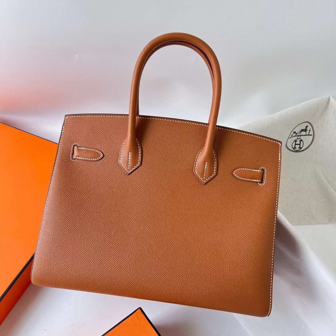 Hermès（爱马仕）Birkin 铂金包 Sellier Epsom Ck37 金棕色 金扣 30cm 全手工蜡线缝 Ghw