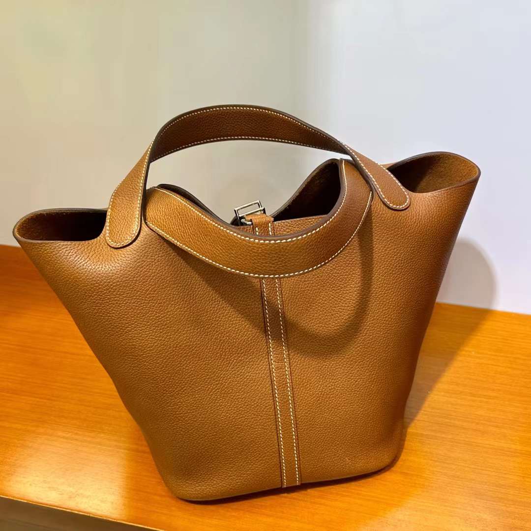Hermès（爱马仕）Picotin 菜篮子 Barenia 颗粒马鞍皮 金棕色 银扣 22cm