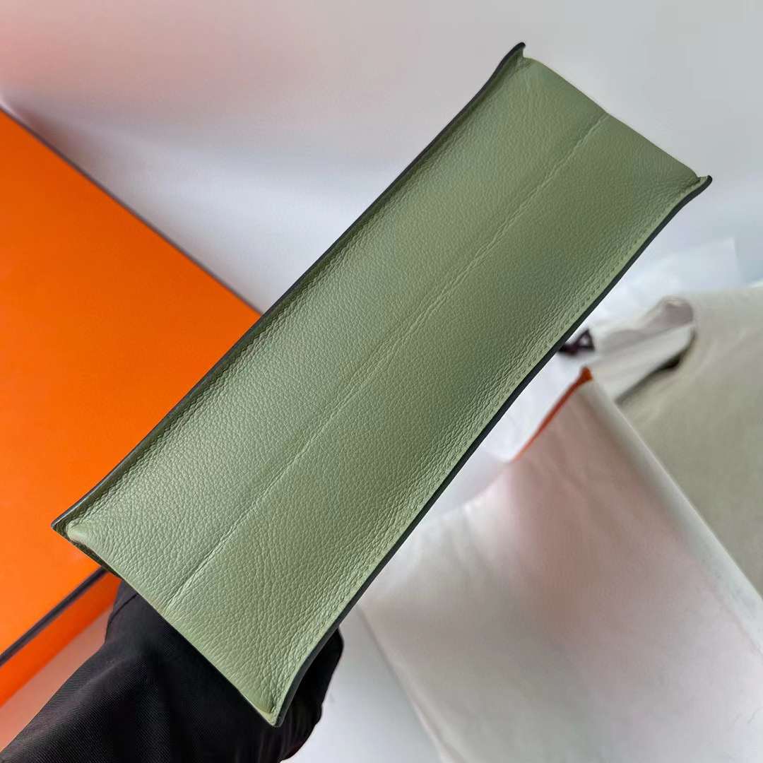 Hermès（爱马仕） Kelly danse 跳舞包 Evercolor Q1 鼠尾草绿 银扣 22cm 全手工蜡线缝 Phw