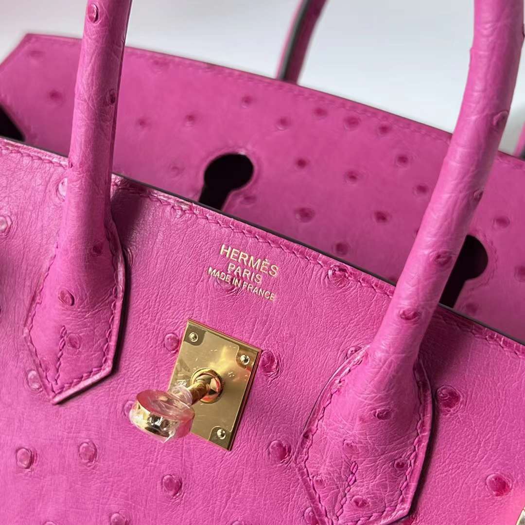 Hermès（爱马仕）Birkin 铂金包 Ostrich 南非鸵鸟皮 9i 玉兰粉 金扣 25cm 全手工蜡线缝 Ghw