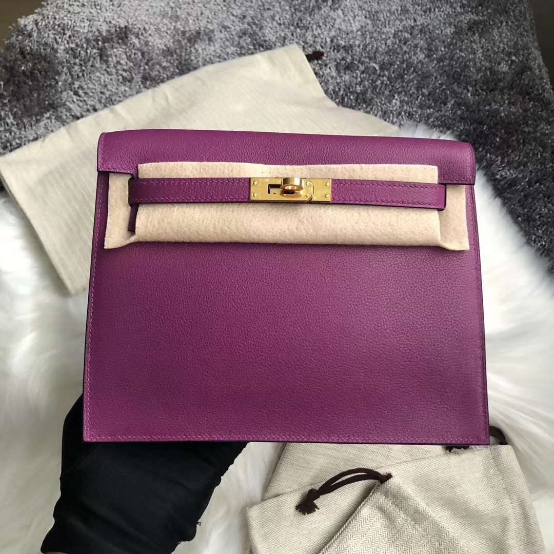 Hermès（爱马仕） Kelly danse 跳舞包 Evercolor P9 海葵紫 金扣 22cm 全手工蜡线缝 Ghw