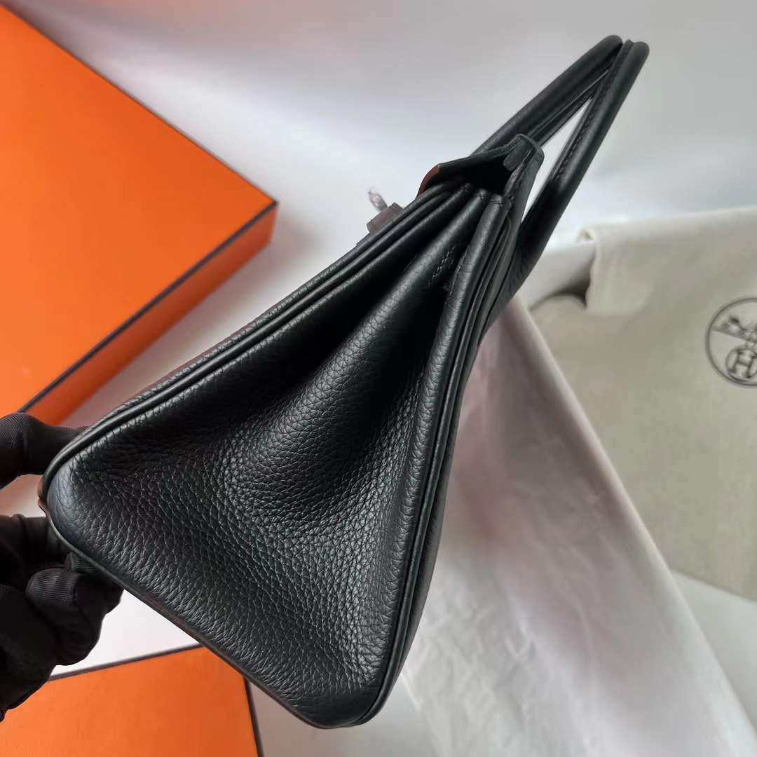 Hermès（爱马仕） Birkin 铂金包 Clemence 原德国TC大牛皮 Ck89 黑色 银扣 25cm 全手工蜡线缝 Phw