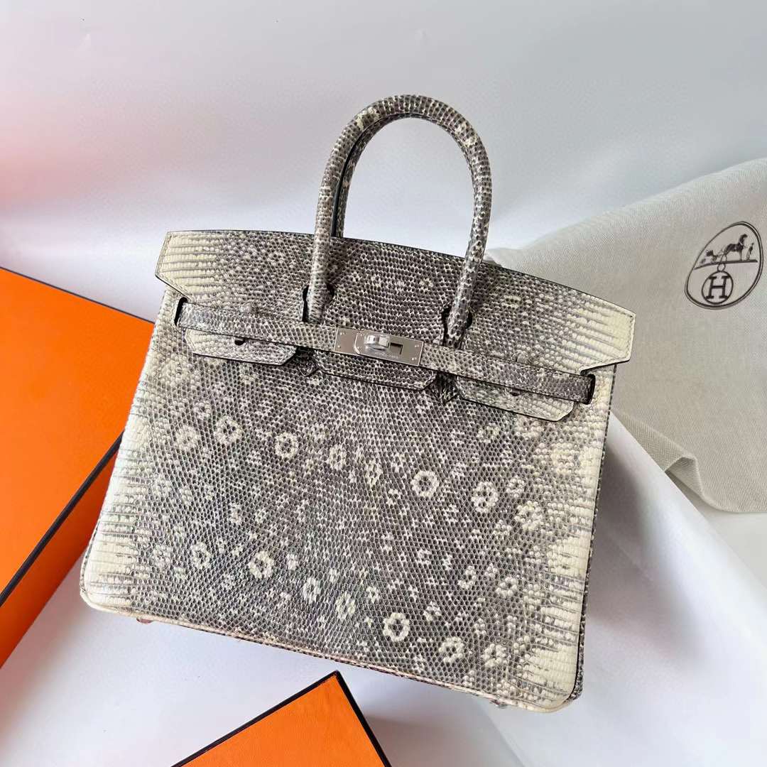 Hermès（爱马仕）Birkin 铂金包 Lizard 进口蜥蜴皮 自然色 银扣 25cm 全手工蜡线缝 Phw