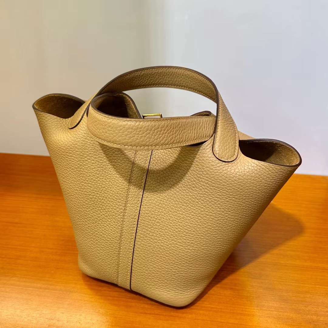 Hermès（爱马仕）Picotin 菜篮子 Clemence 0M 奶茶色 金扣 18cm