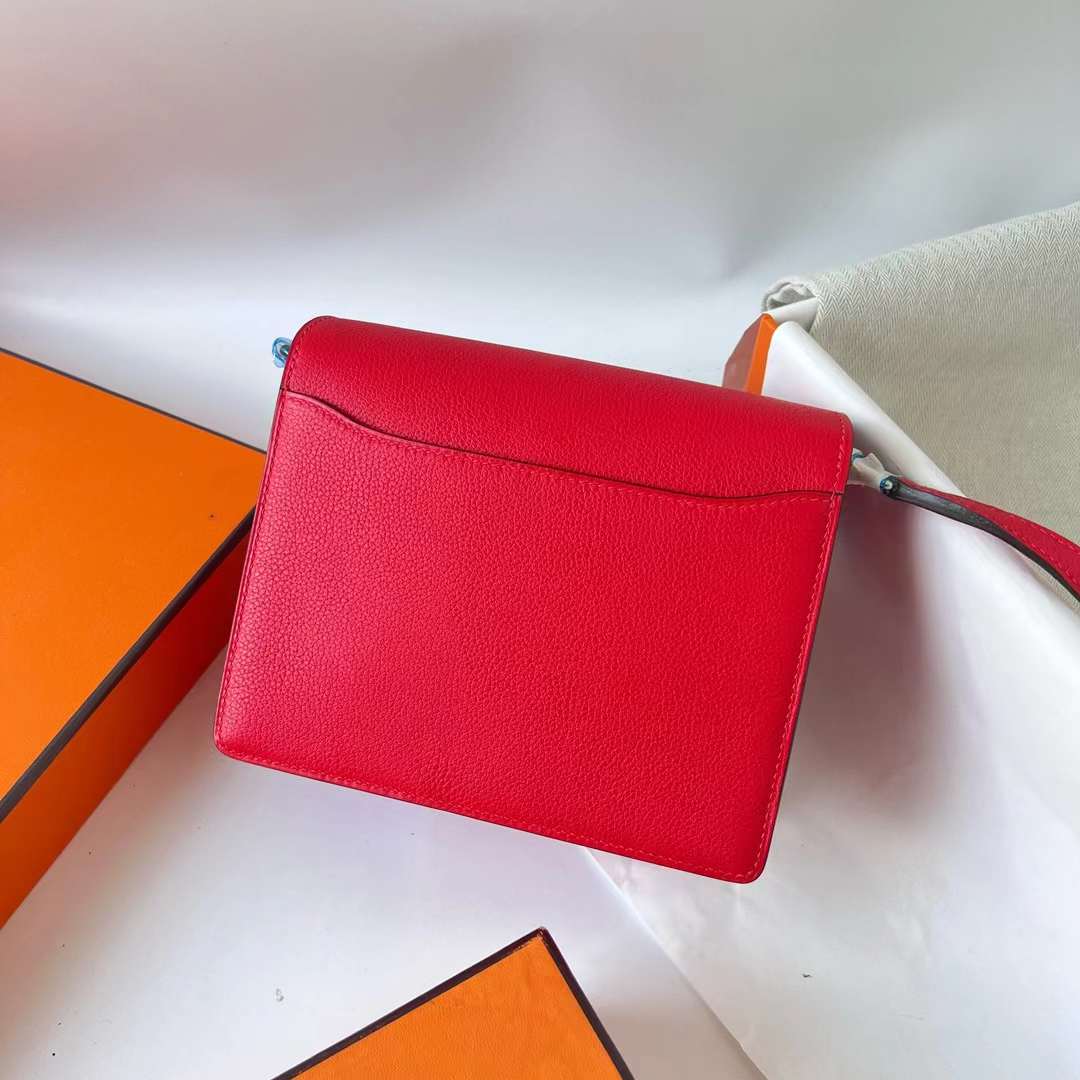 Hermès（爱马仕）Roulis 猪鼻子 Evercolor S3 心红色 浅金扣 18cm 全手工蜡线缝