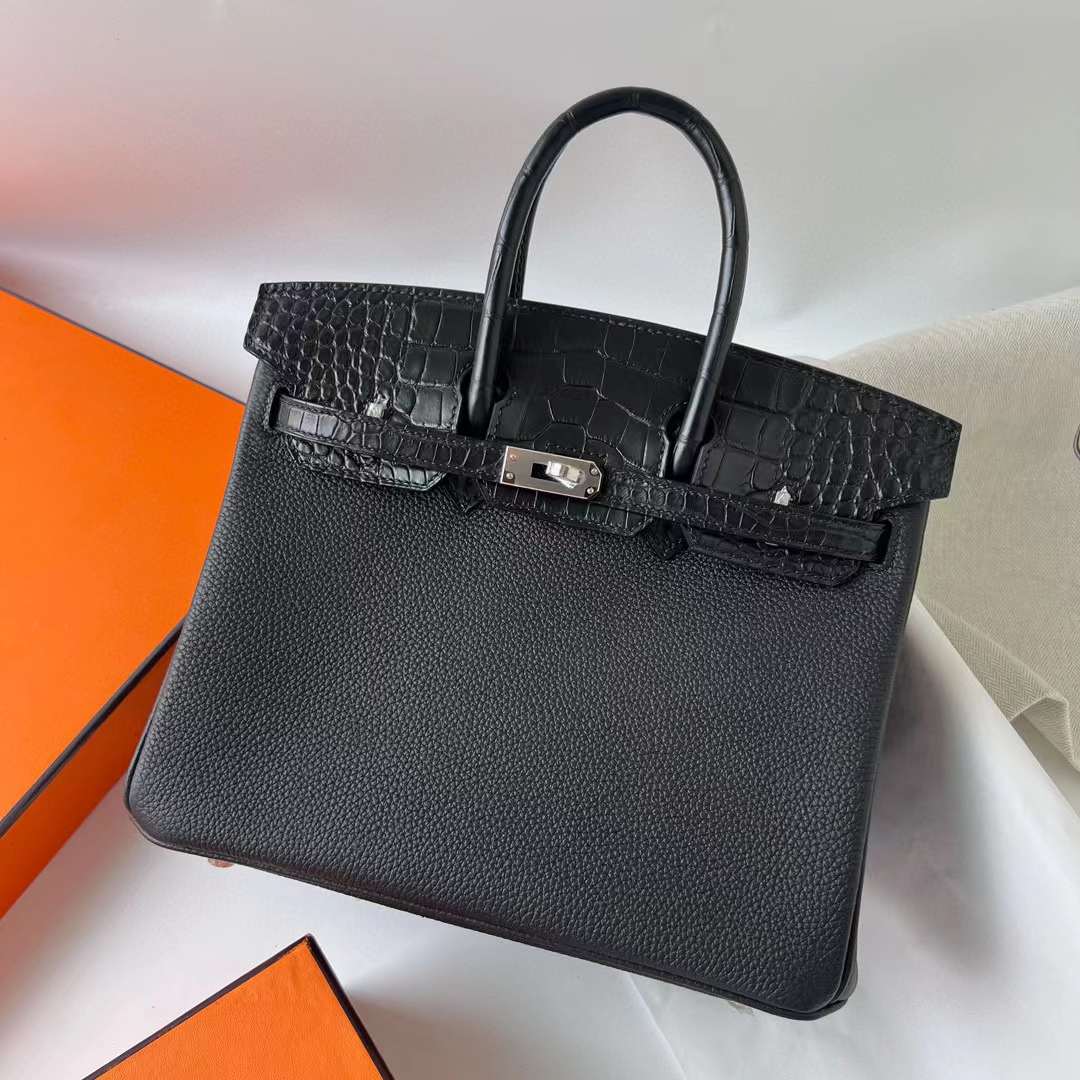 Hermès（爱马仕）Birkin 铂金包 Touch Togo 拼 雾面美洲鳄鱼皮 Ck89 黑色 银扣 25cm 全手工蜡线缝 Phw