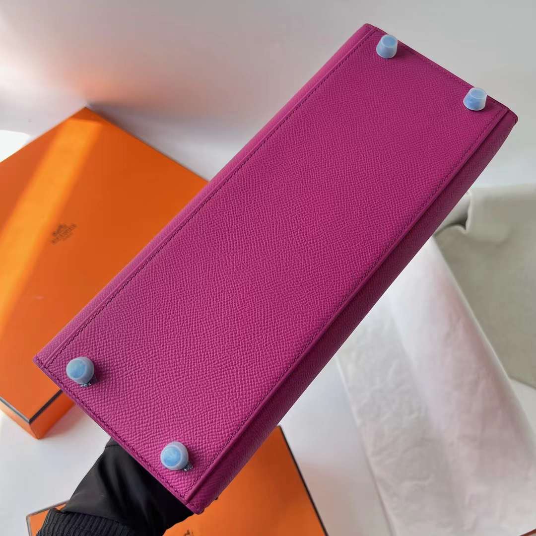 Hermès（爱马仕）Kelly 凯莉包 Epsom L3 玫瑰紫 银扣 28cm 全手工蜡线缝 Phw