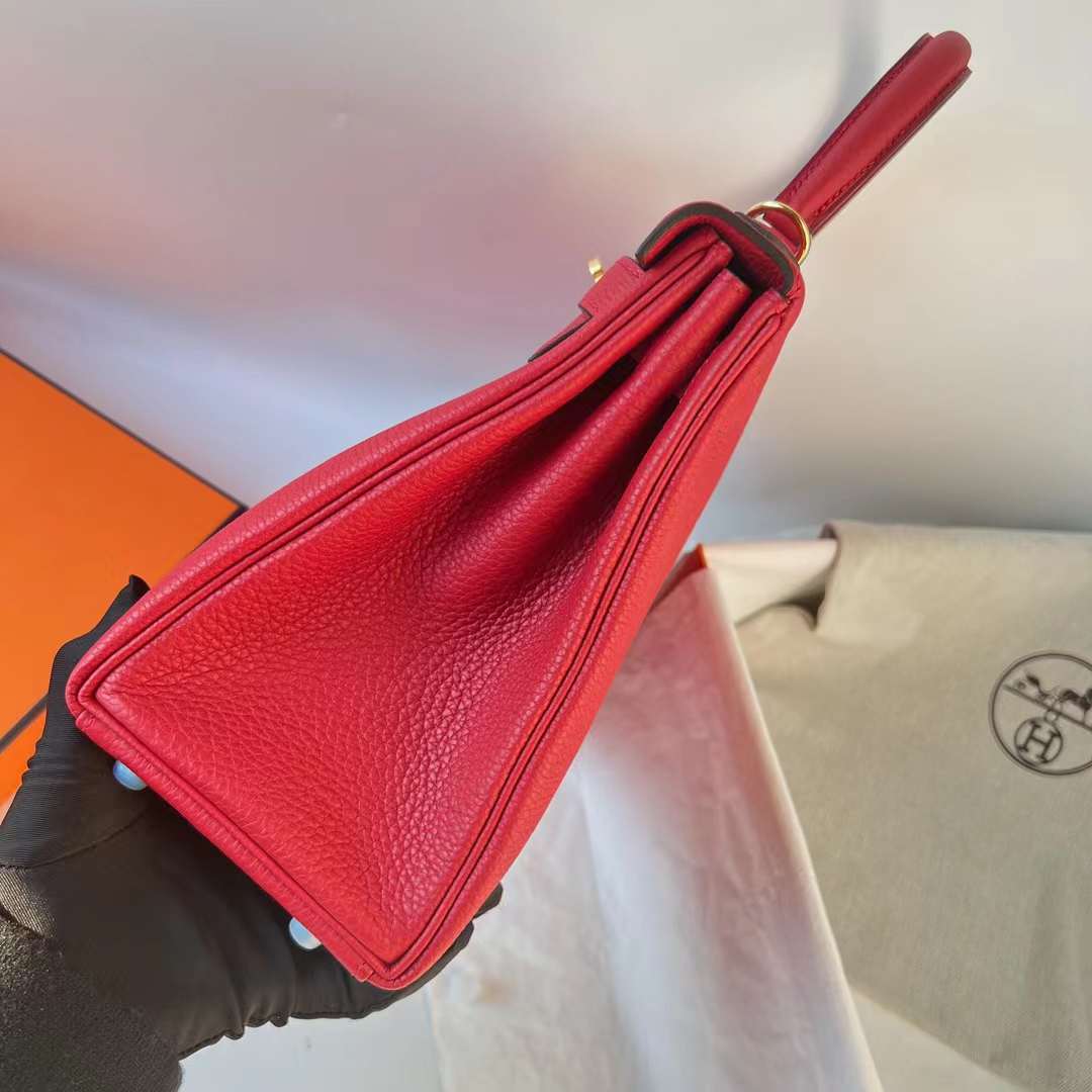 Hermès（爱马仕）Kelly 凯莉包 Togo皮 S3 心红色 金扣 25cm 全手工蜡线缝 Ghw