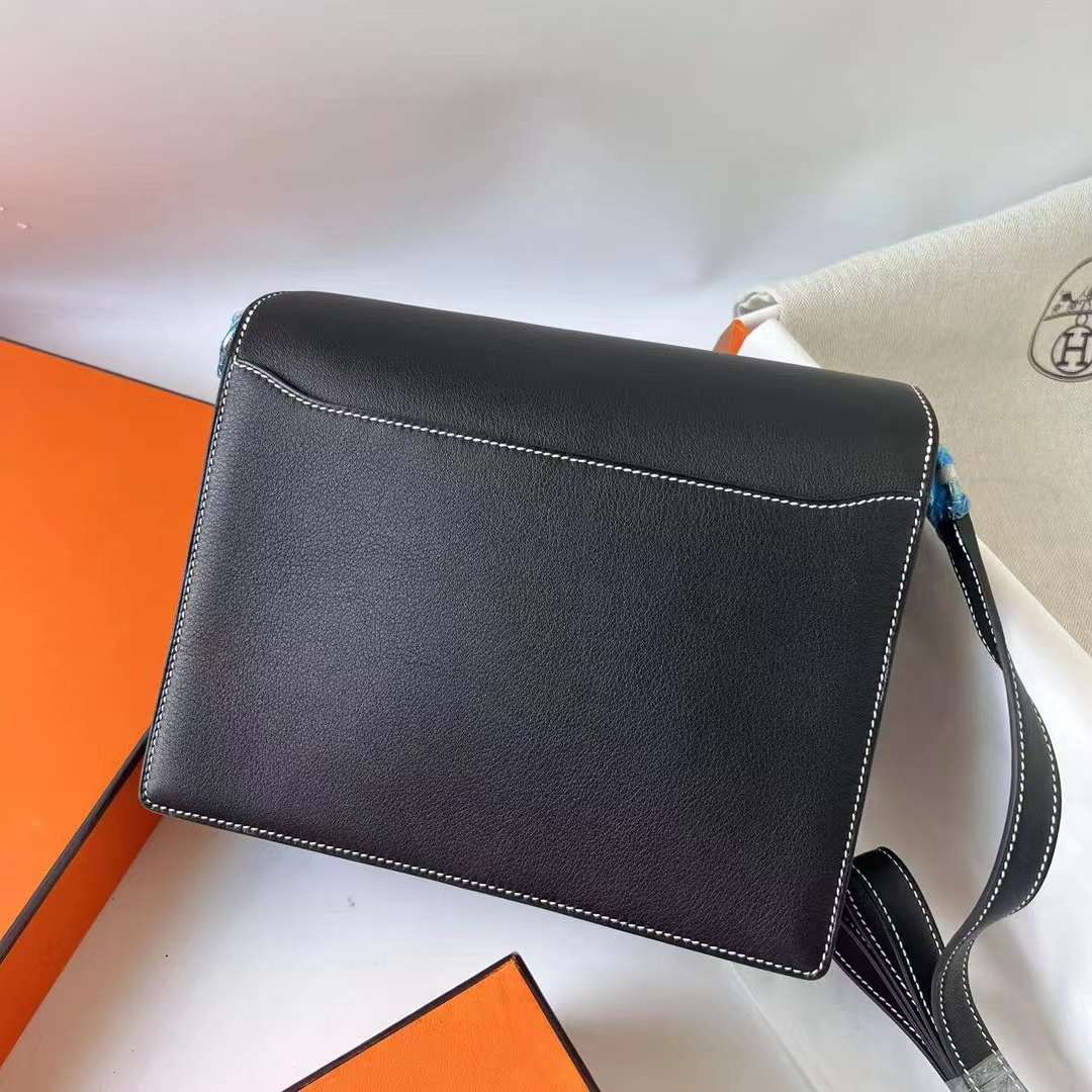 Hermès（爱马仕）Roulis 猪鼻子 Swift Ck89 黑色 走白色线 金扣 23cm 全手工蜡线缝 Ghw