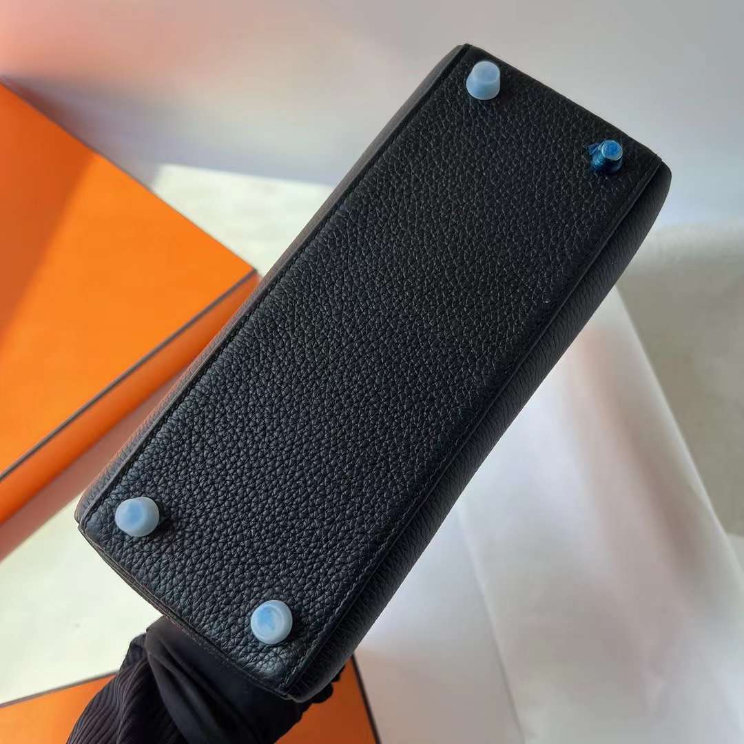 Hermès（爱马仕）Kelly 凯莉包 Touch Togo皮 拼 亮面蜥蜴皮 Ck89 黑色 银扣 25cm 全手工蜡线缝 Phw