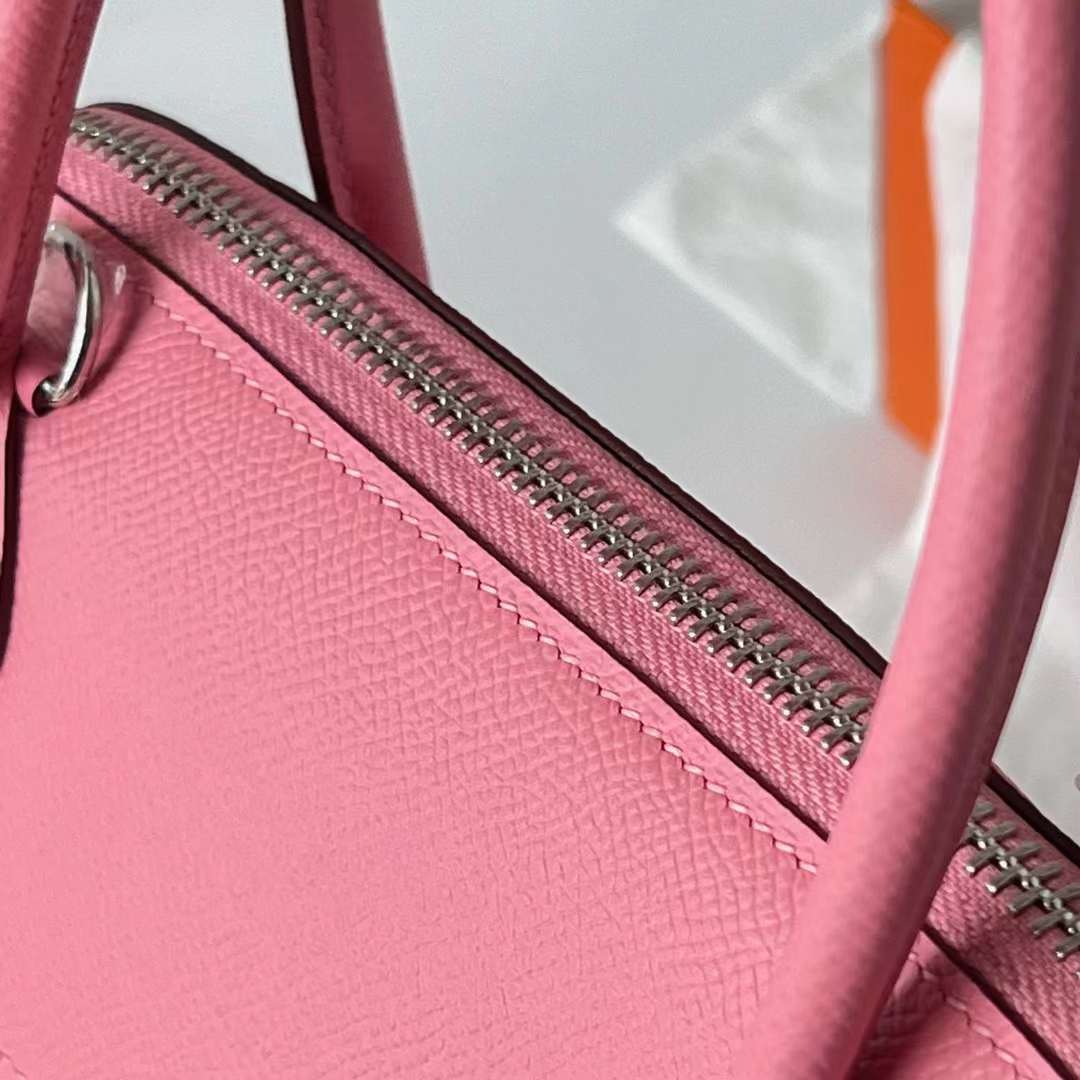 Hermès（爱马仕）Bolide 保龄球包 Epsom 1Q 奶昔粉 银扣 27cm 全手工蜡线缝 Phw