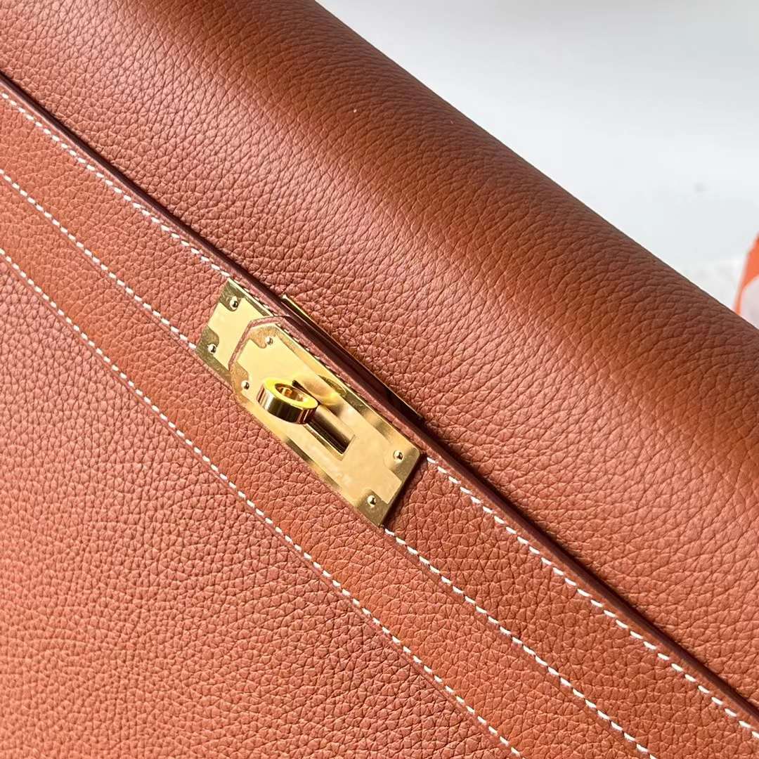 Hermès（爱马仕）Kelly 凯莉包 Clemence 原TC大牛皮 Ck37 金棕色 金扣 40cm 全手工蜡线缝 Ghw