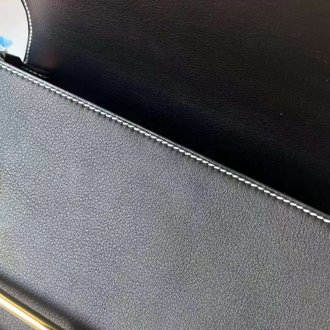 Hermès（爱马仕）Roulis 猪鼻子 Swift Ck89 黑色 走白色线 金扣 23cm 全手工蜡线缝 Ghw