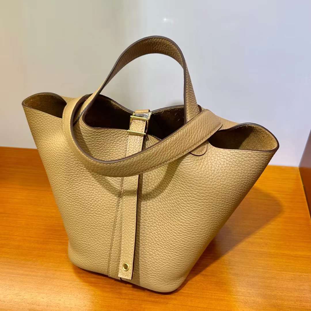 Hermès（爱马仕）Picotin 菜篮子 Clemence 0M 奶茶色 金扣 18cm