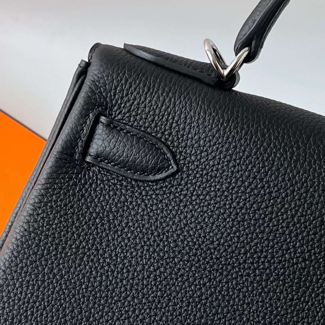 Hermès（爱马仕） Kelly 凯莉包 Togo皮 Ck89 黑色 银扣 28cm 全手工蜡线缝 Phw