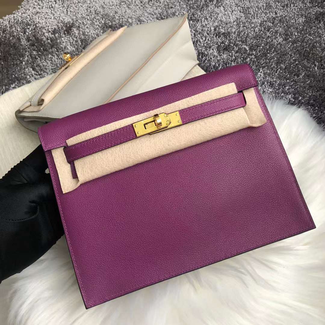 Hermès（爱马仕） Kelly danse 跳舞包 Evercolor P9 海葵紫 金扣 22cm 全手工蜡线缝 Ghw