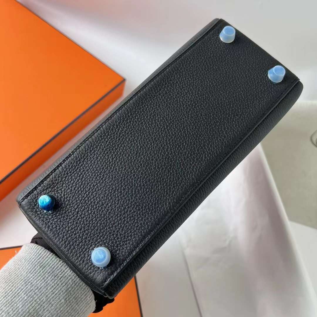 Hermès（爱马仕）Kelly 凯莉包 Togo皮 Ck89 黑色 银扣 25cm 全手工蜡线缝 Phw