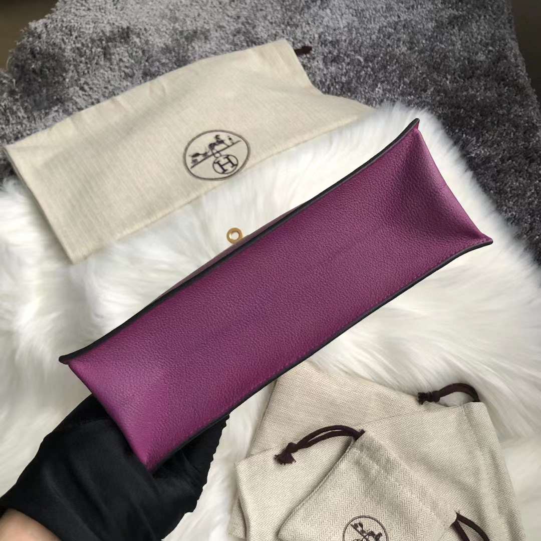 Hermès（爱马仕） Kelly danse 跳舞包 Evercolor P9 海葵紫 金扣 22cm 全手工蜡线缝 Ghw