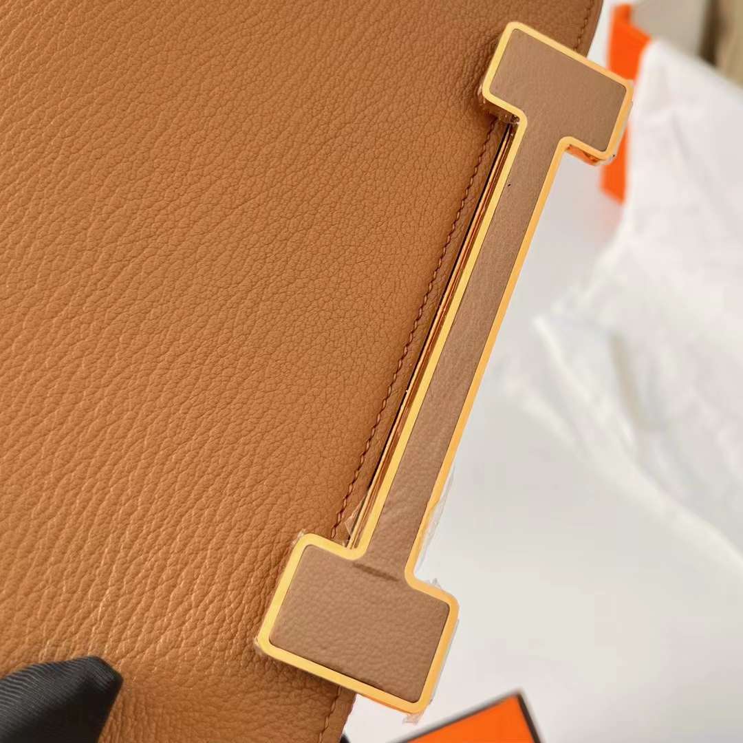 Hermès（爱马仕）Geta 木屐包 Chevre 进口山羊皮 2J 雀木色 金扣 20cm 全手工蜡线缝 Ghw