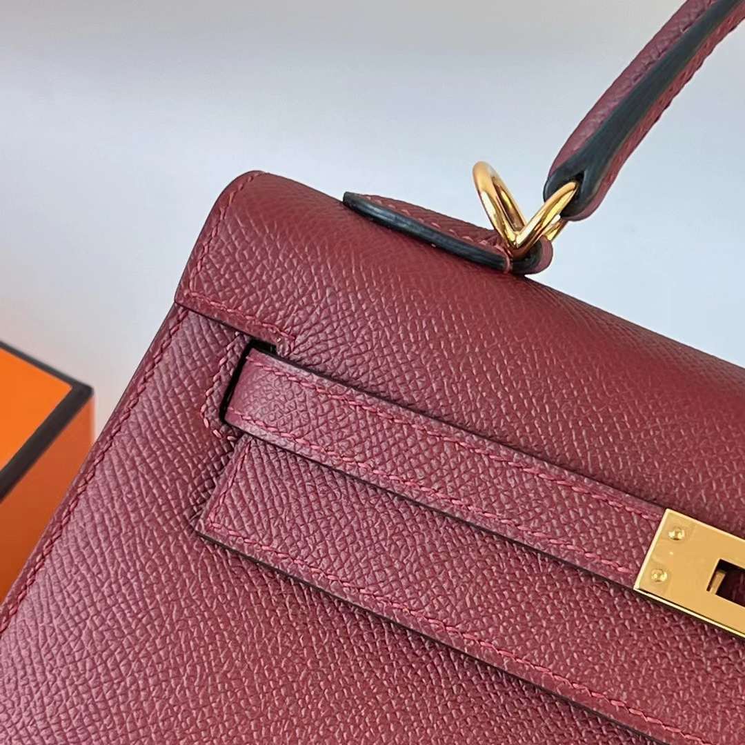Hermès（爱马仕）Kelly 凯莉包 Epsom Ck55 爱马仕红 金扣 25cm 全手工蜡线缝 Ghw