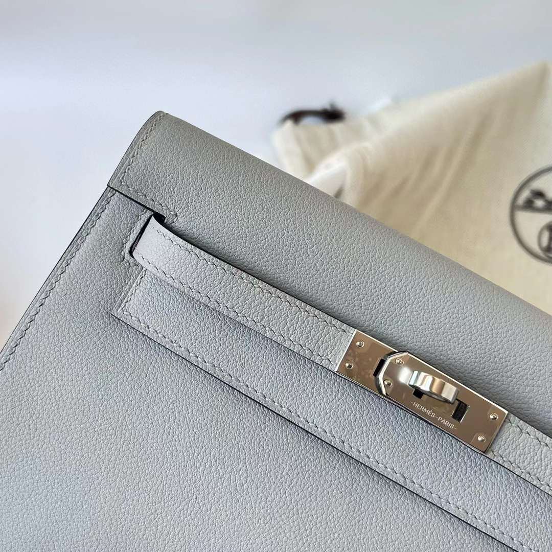 Hermès（爱马仕） Kelly danse 跳舞包 Evercolor 8U 冰川蓝 银扣 22cm 全手工蜡线缝 Phw