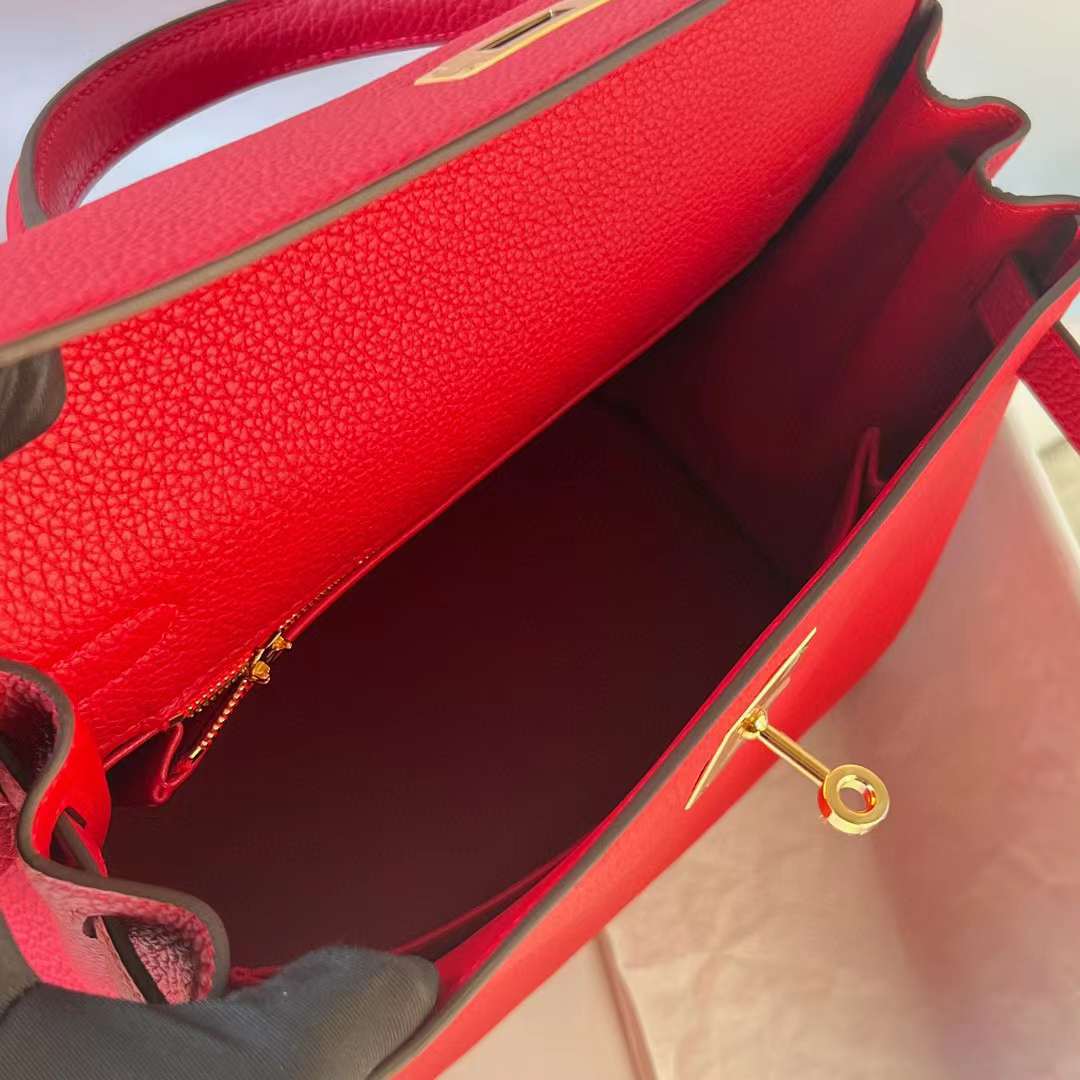 Hermès（爱马仕）Kelly 凯莉包 Togo皮 进口小牛皮 S3 心红色 金扣 28cm 全手工蜡线缝 Ghw