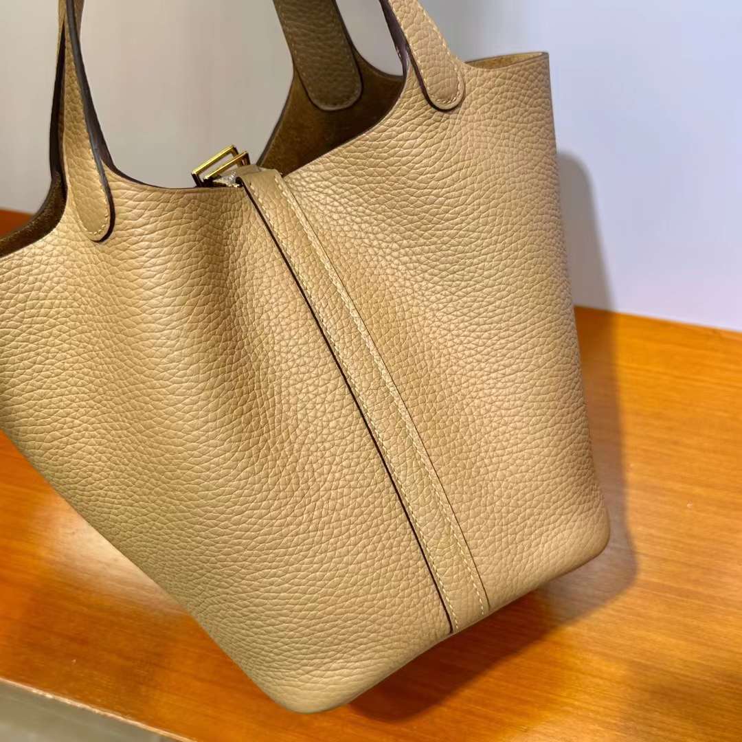Hermès（爱马仕）Picotin 菜篮子 Clemence 0M 奶茶色 金扣 18cm