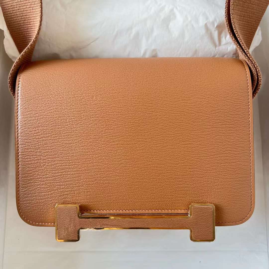 Hermès（爱马仕）Geta 木屐包 Chevre 进口山羊皮 2J 雀木色 金扣 20cm 全手工蜡线缝 Ghw