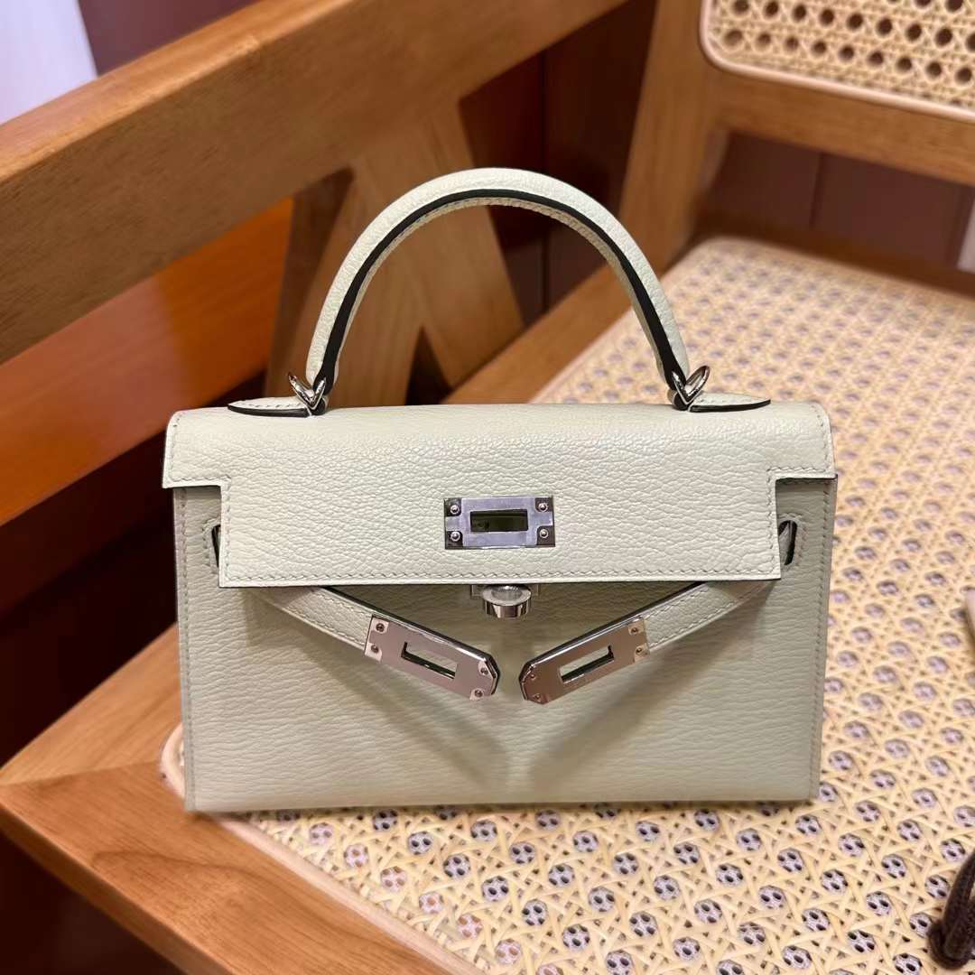 Hermès（爱马仕）mini Kelly 迷你凯莉 Chevre 进口山羊皮 0S 气泡绿 Phw 银扣 19cm 全手工蜡线缝
