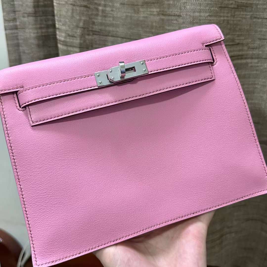 Hermès（爱马仕） Kelly danse 跳舞包 Swift 5P 樱花粉 银扣 22cm 全手工蜡线缝 Phw