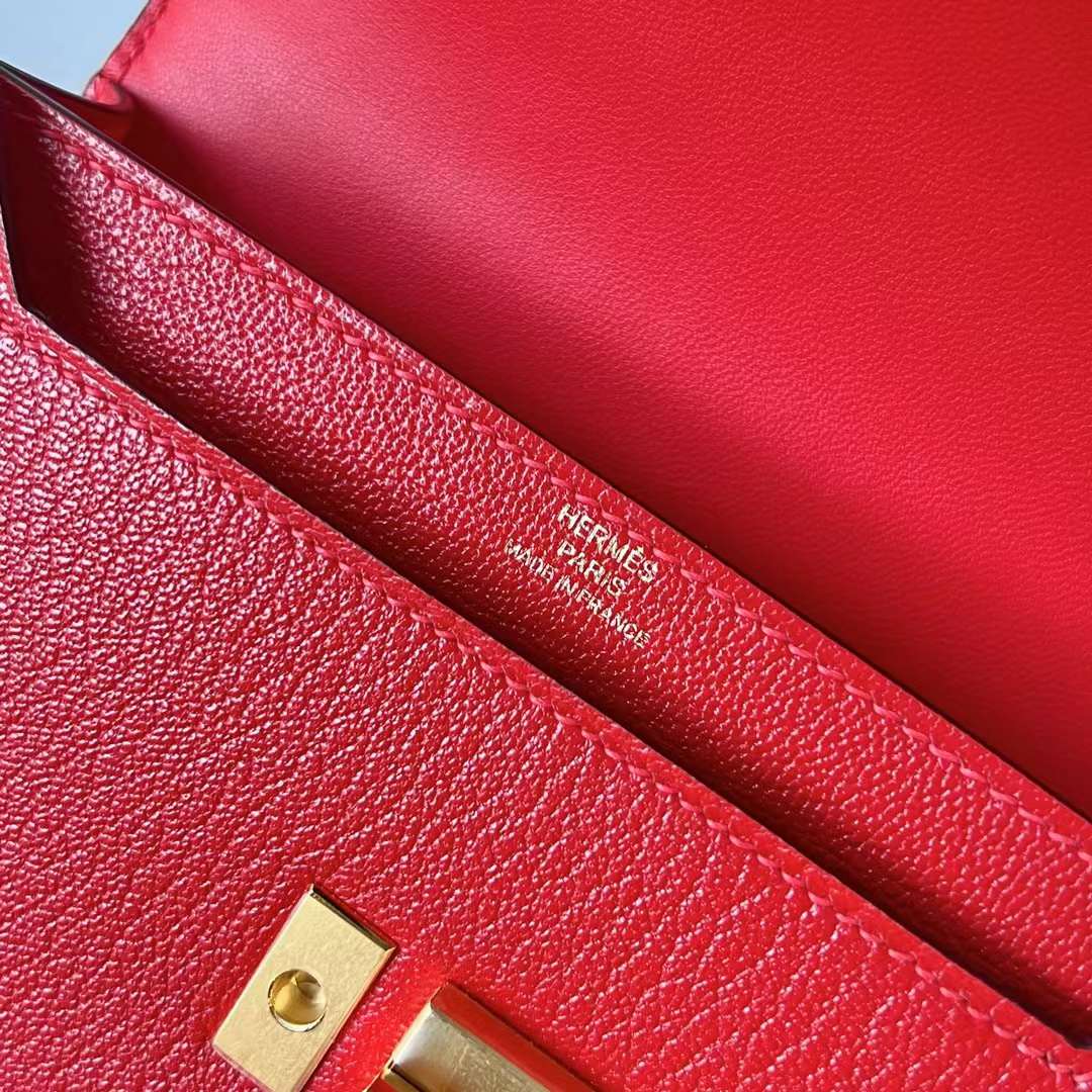 Hermès（爱马仕）Verrou 机枪包 Chevre 进口山羊皮 S3 心红色 金扣 17.5cm 全手工蜡线缝制 Ghw
